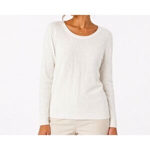Talbots White Cotton Textured Dot Scoop Neck Pullover Sweater Womens Large L